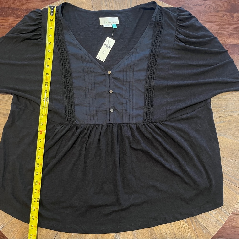 NWT Anthropologie Kaye Pintucked Babydoll Top Black 3/4 Sleeve Plus Size 2X - Picture 12 of 15